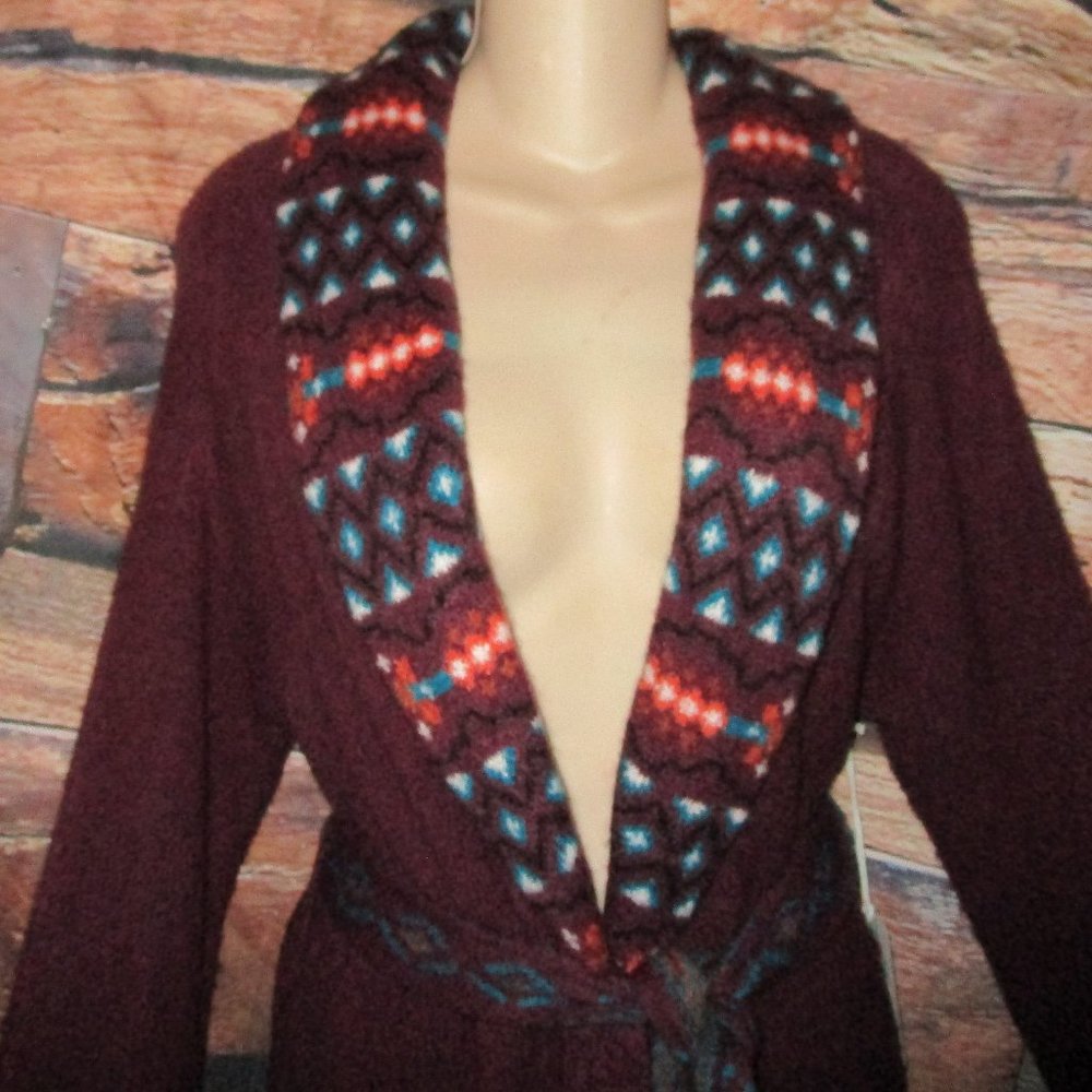 Wrangler S NWT Western Burhundy Southwest Belted Cardigan Sweater Jacket - Picture 5 of 8
